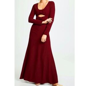 Staud Lido Womens Red Double Bow Cut Out Long Sleeve Maxi A-Line Gown Dress Sz 2